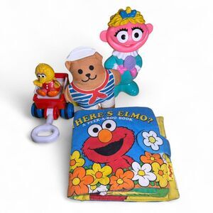 VTG Toy Lot Sesame Street Elmo Big Bird Rattle Prairie Dawn
